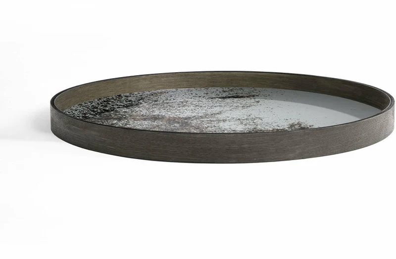 Plateau rond miroir vieilli et bord en bois 61 cm Clear - Ethnicraft Accessories