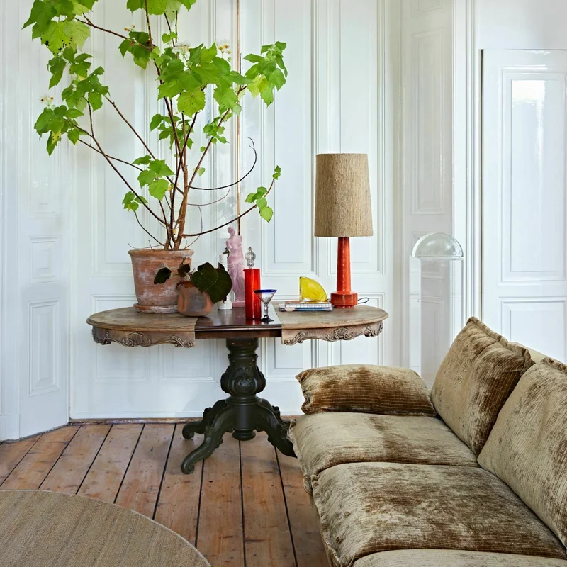Canapé 4 places en velours vert Retro - Hkliving