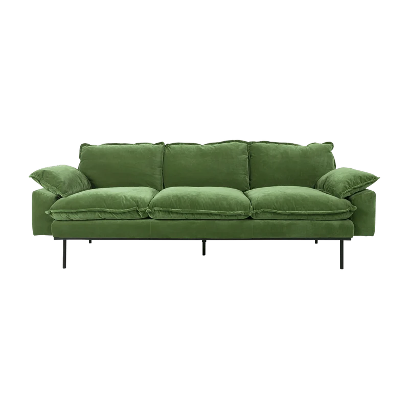 Canapé 3 places en velours vert Retro - Hkliving