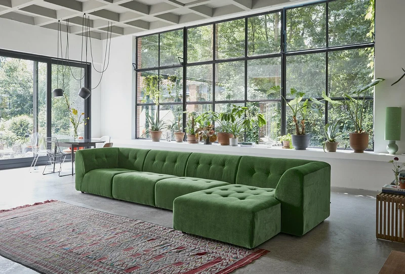 Module d'angle gauche en velours vert Vint - Hkliving
