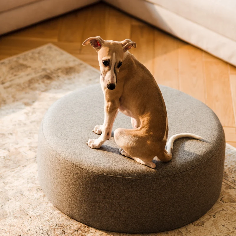 Large pouf en laine gris 25 cm Folk - noo.ma