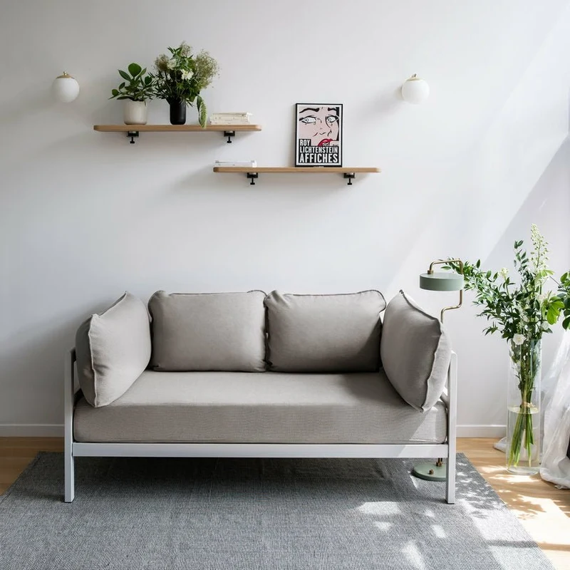 Canapé 2 places en métal gris austral et tissu beige Easy - Tiptoe