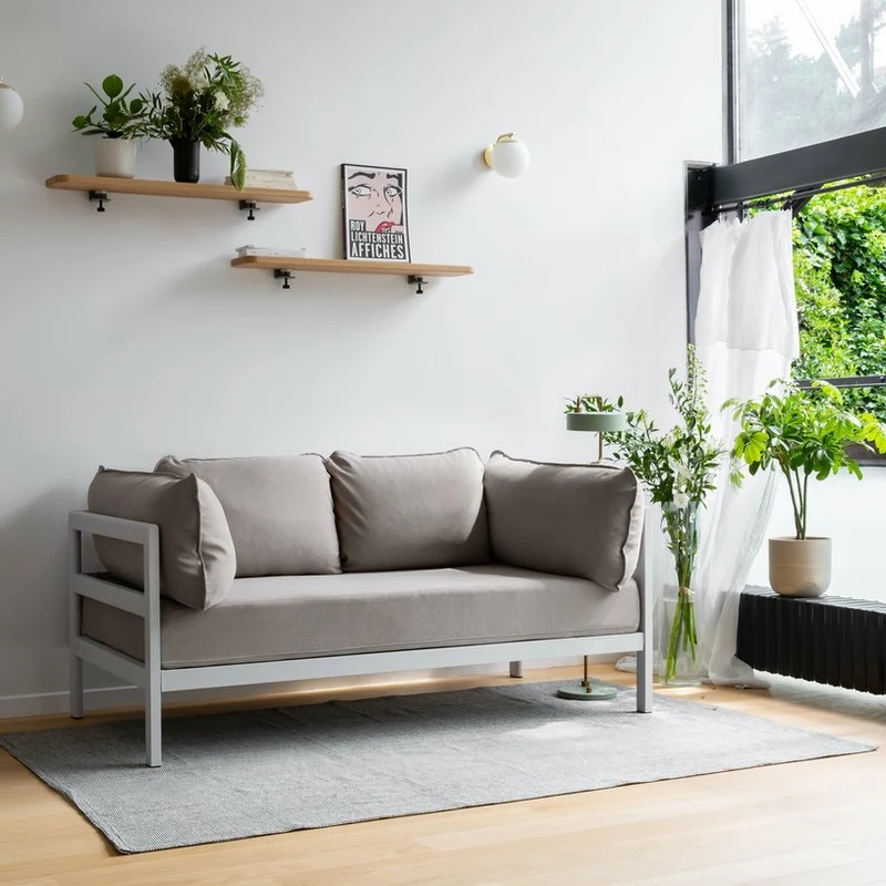 Canapé 2 places en métal gris austral et tissu beige Easy - Tiptoe