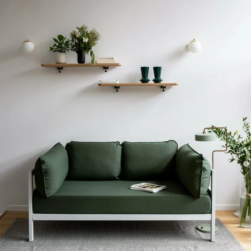 Canapé 2 places en métal gris austral et tissu vert Easy - Tiptoe