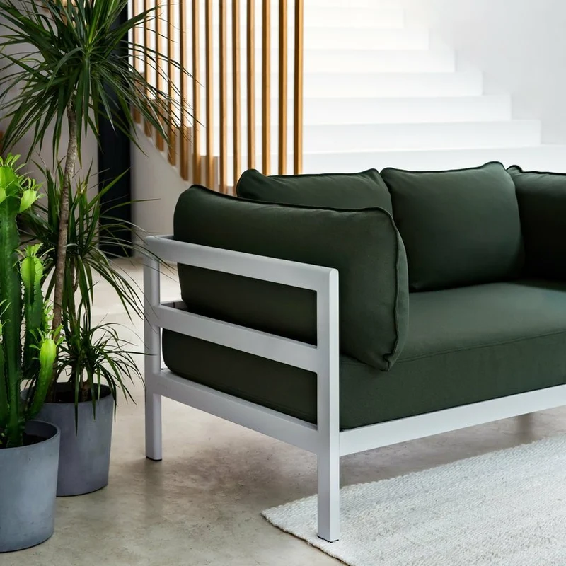Canapé 2 places en métal gris austral et tissu vert Easy - Tiptoe