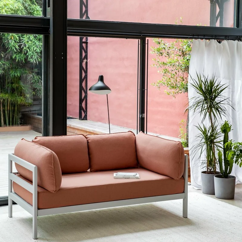 Canapé 2 places en métal gris austral et tissu rose chiné Easy - Tiptoe