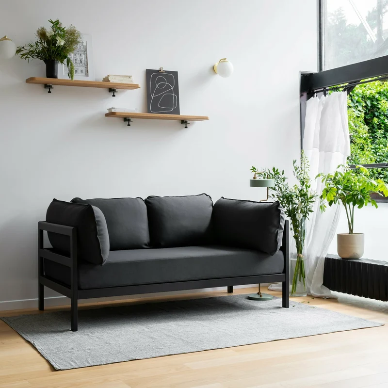 Canapé 2 places en métal noir et tissu gris ardoise Easy - Tiptoe
