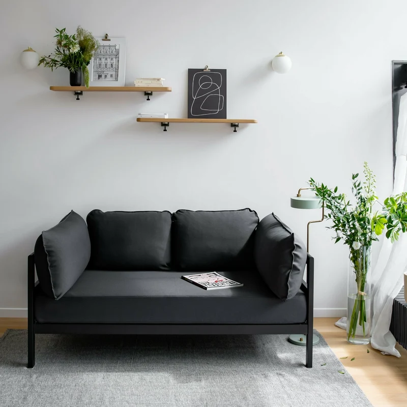 Canapé 2 places en métal noir et tissu gris ardoise Easy - Tiptoe