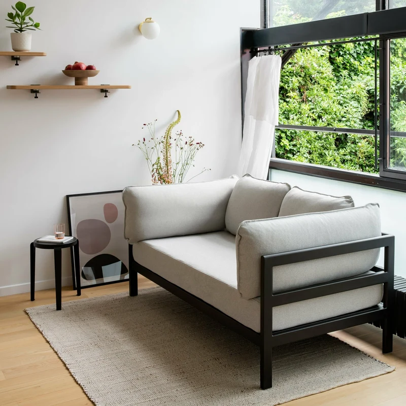 Canapé 2 places en métal noir et tissu gris chiné Easy - Tiptoe