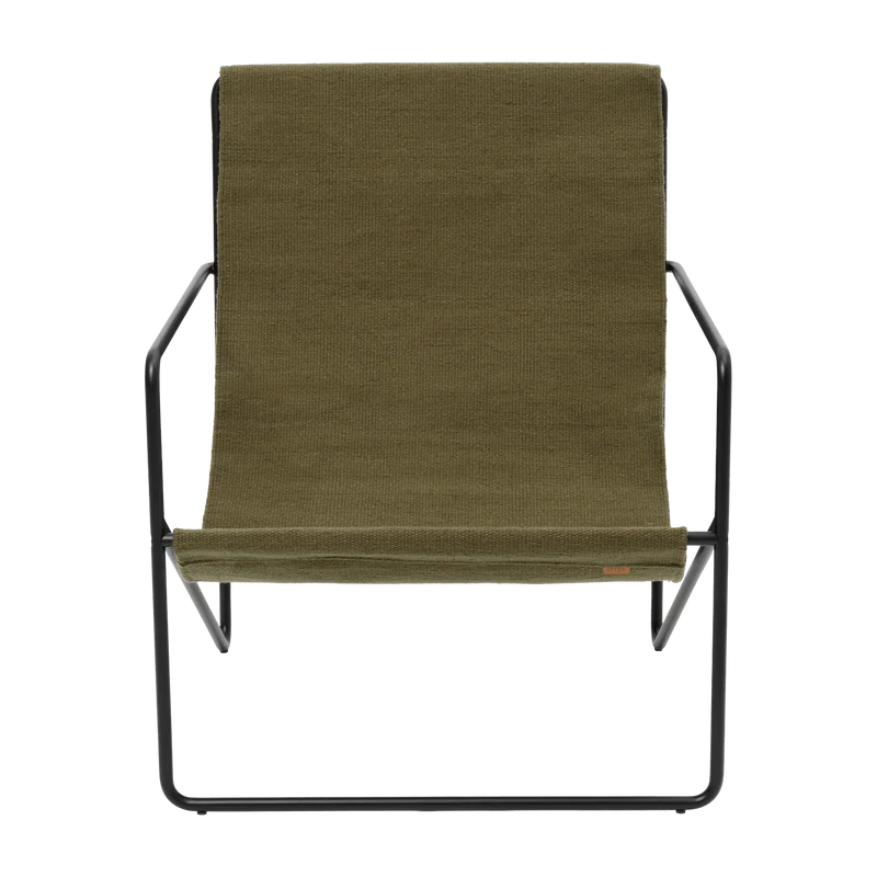 Fauteuil en métal noir et tissu recyclé vert olive 63 x 77 cm Desert - Ferm Living