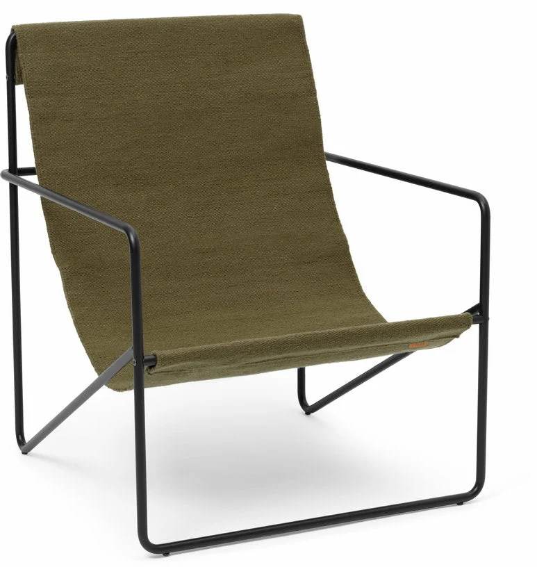 Fauteuil en métal noir et tissu recyclé vert olive 63 x 77 cm Desert - Ferm Living