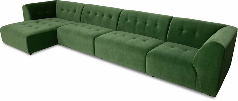 Module d'angle droit 2 places en velours vert Vint - Hkliving