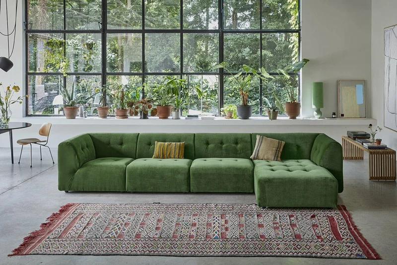 Module milieu 2 place en velours vert Vint - Hkliving