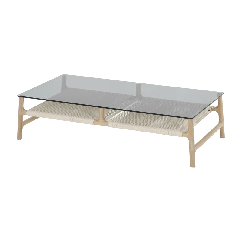 Table basse rectangulaire en chêne blanchi huilé et verre trempé gris 120 x 60 cm Fawn - Gazzda