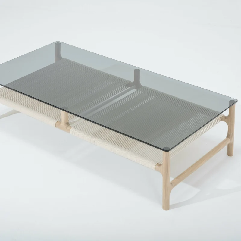 Table basse rectangulaire en chêne blanchi huilé et verre trempé gris 120 x 60 cm Fawn - Gazzda