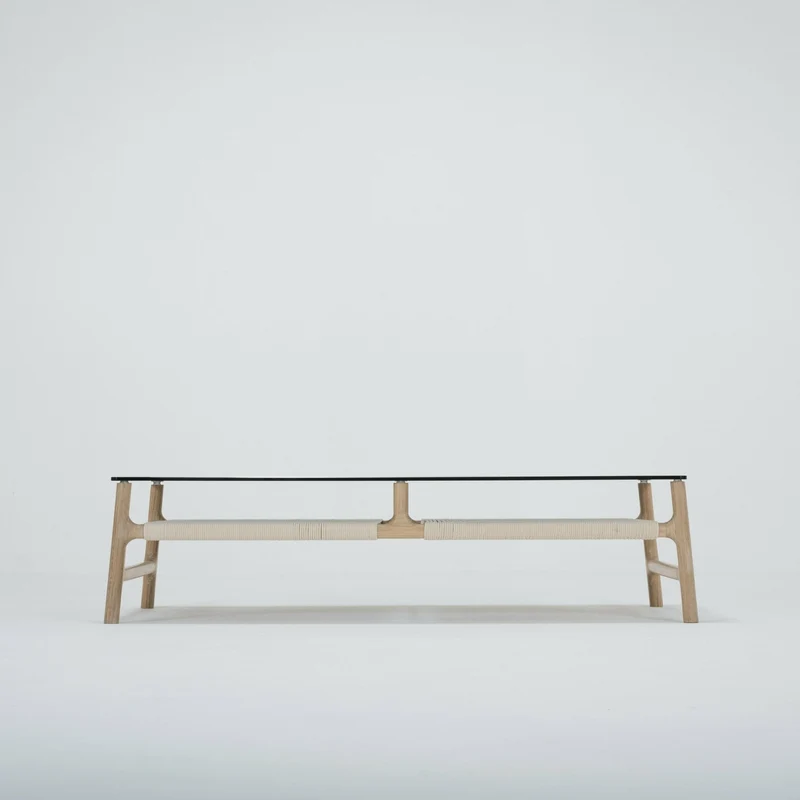 Table basse rectangulaire en chêne blanchi huilé et verre trempé gris 120 x 60 cm Fawn - Gazzda