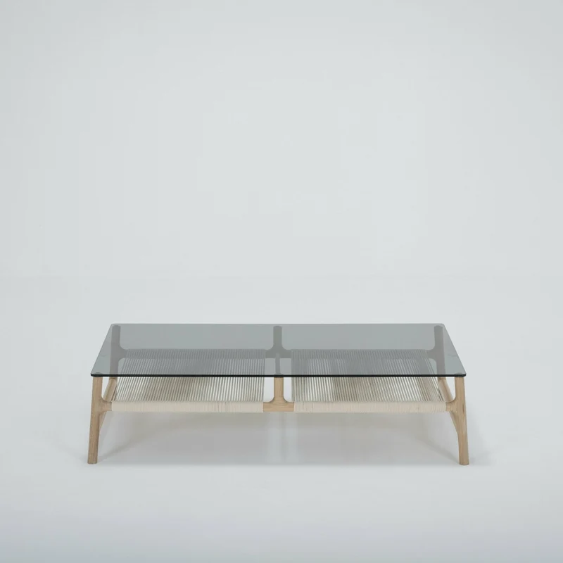 Table basse rectangulaire en chêne blanchi huilé et verre trempé gris 120 x 60 cm Fawn - Gazzda