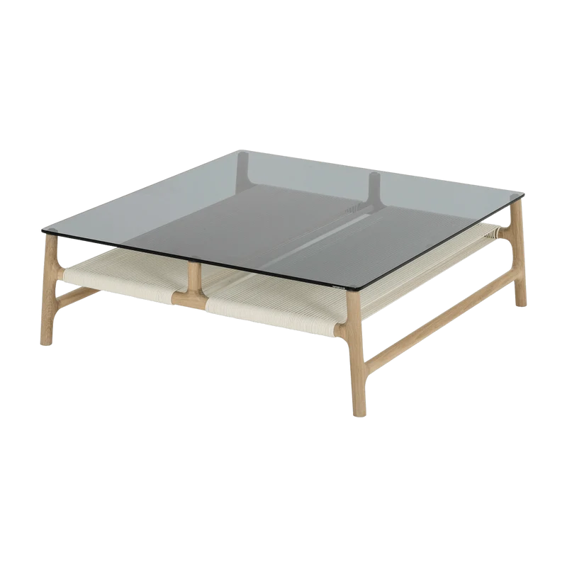 Table basse carrée en chêne blanchi huilé et verre trempé gris 90 x 90 cm Fawn - Gazzda