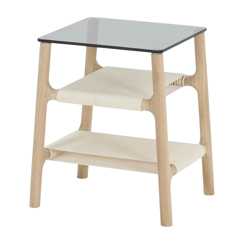 Table d'appoint en chêne blanchi huilé et verre trempé gris Fawn - Gazzda