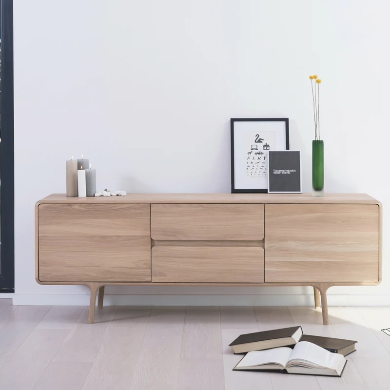 Buffet bas en chêne blanchi huilé 45 x 180 cm Fawn - Gazzda