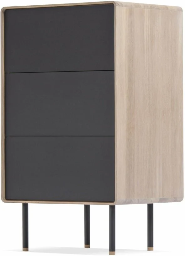 Chiffonnier de 3 tiroirs en chêne blanchi huilé et linoléum noir Fina - Gazzda
