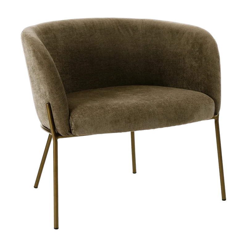 Fauteuil relax en velours marron avec pieds couleur bronze Polka - Pomax