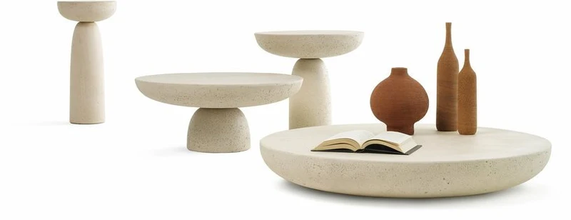 Table ronde en béton ciré ivoire 70 x 33 cm Olo - Mogg