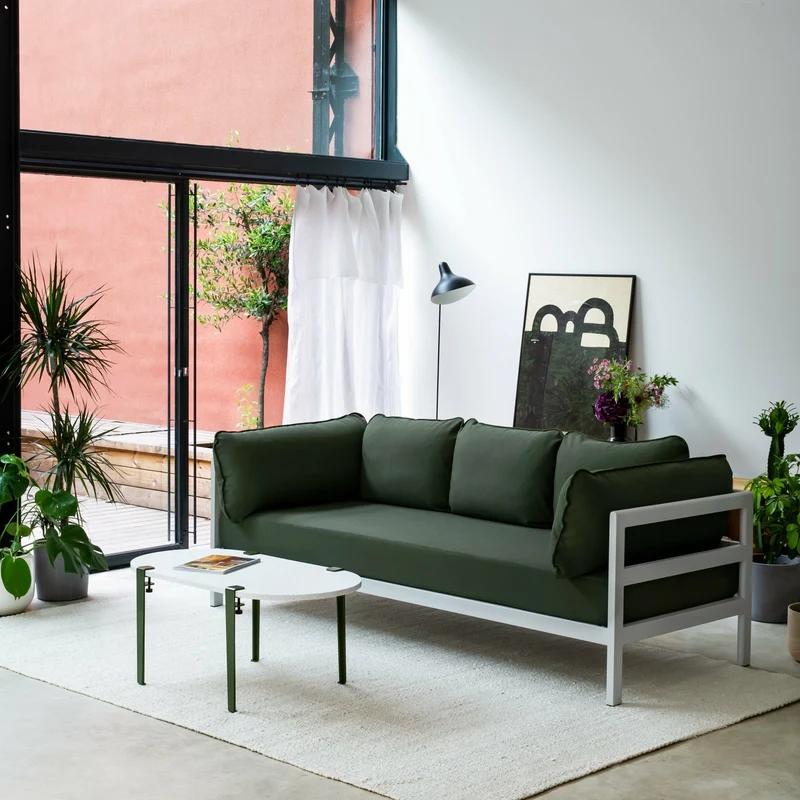 Canapé 3 places en métal gris austral et tissu vert Easy - Tiptoe