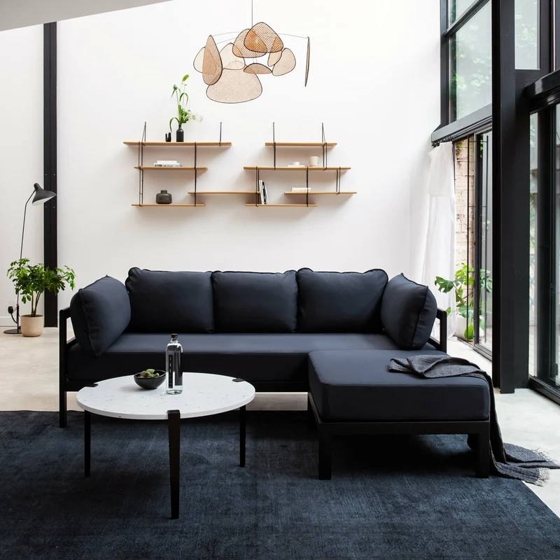 Canapé 3 places en métal noir et tissu gris ardoise Easy - Tiptoe