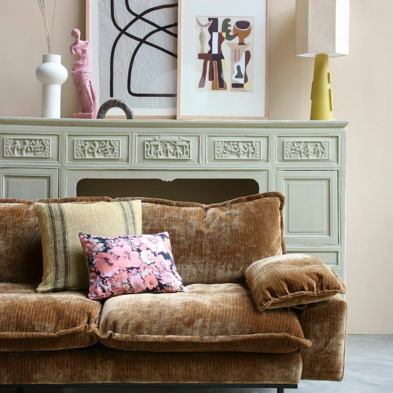 Repose-pieds en velours brique Retro - Hkliving