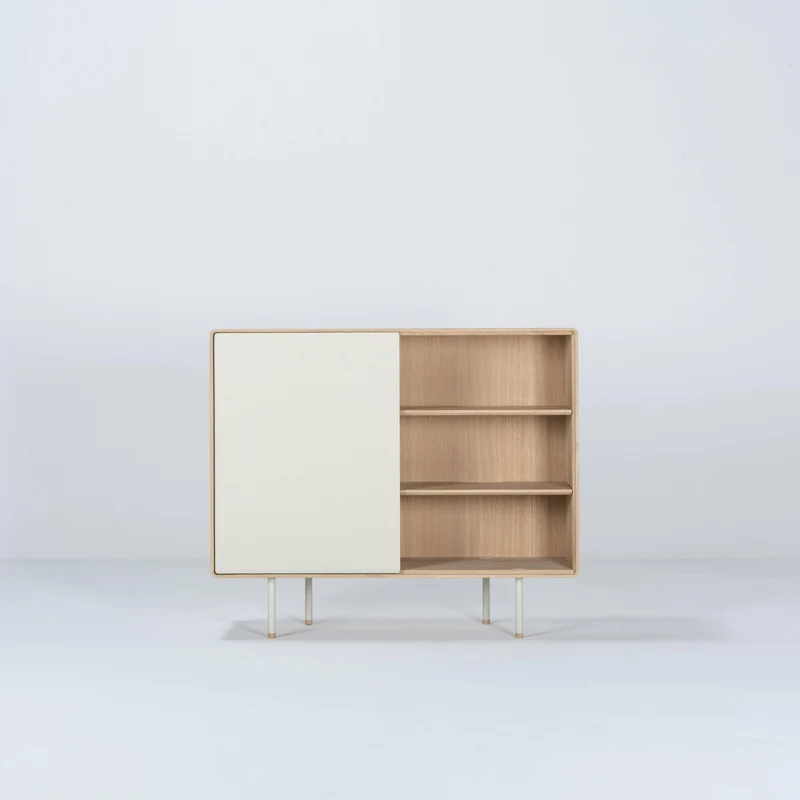 Buffet avec porte en chêne blanchi huilé et linoléum gris 45 x 118 cm Fina - Gazzda