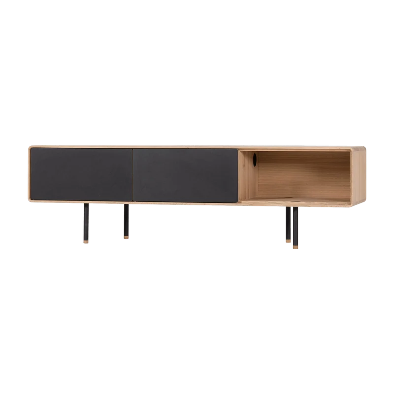 Meuble TV en chêne blanchi huilé et linoléum noir 45 x 160 cm Fina - Gazzda