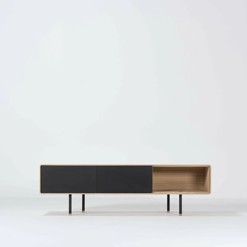 Meuble TV en chêne blanchi huilé et linoléum noir 45 x 160 cm Fina - Gazzda