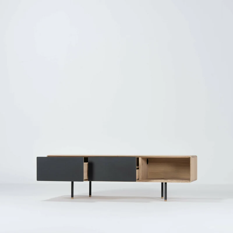 Meuble TV en chêne blanchi huilé et linoléum noir 45 x 160 cm Fina - Gazzda