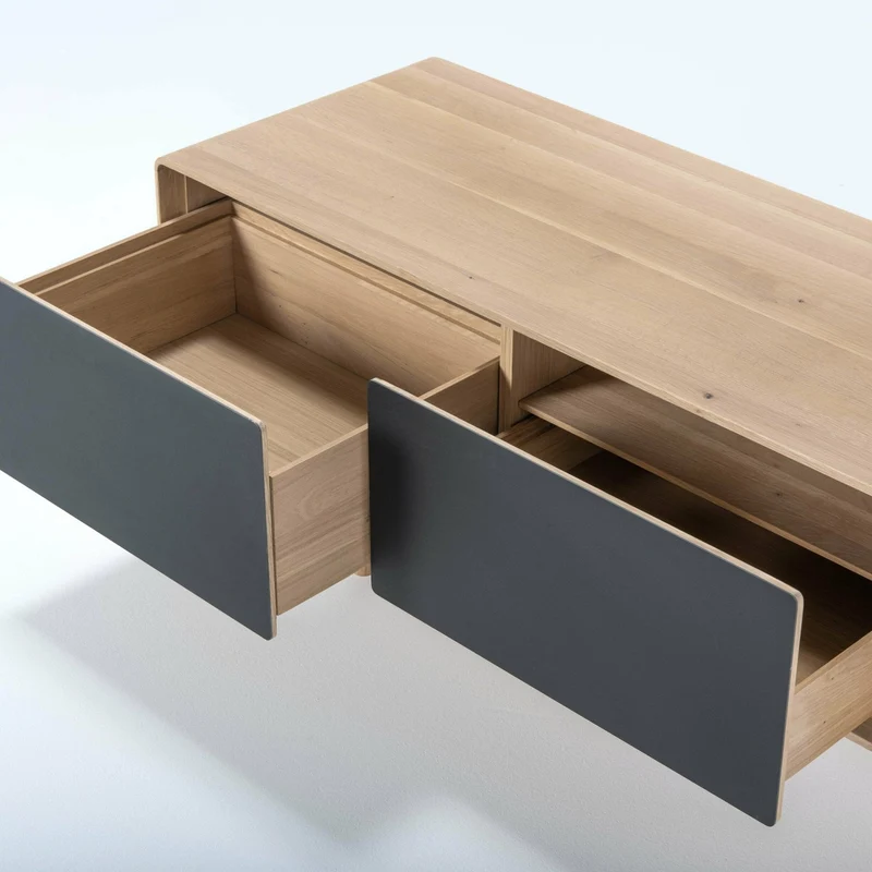 Meuble TV en chêne blanchi huilé et linoléum noir 45 x 160 cm Fina - Gazzda