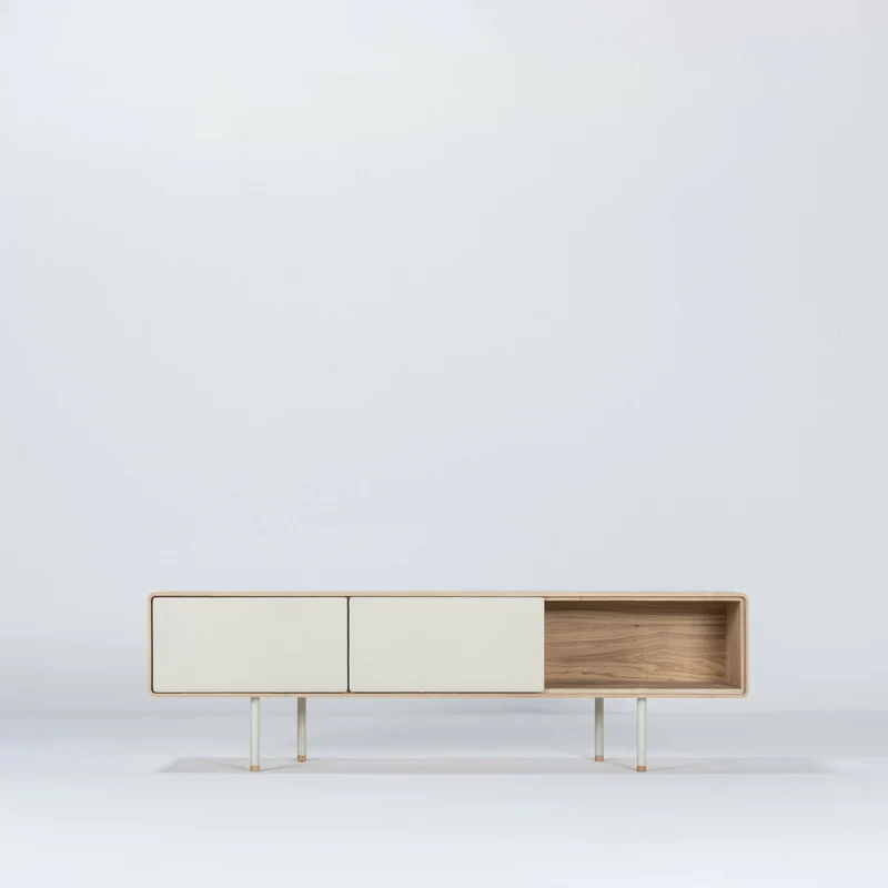 Meuble TV en chêne blanchi huilé et linoléum gris 45 x 160 cm Fina - Gazzda