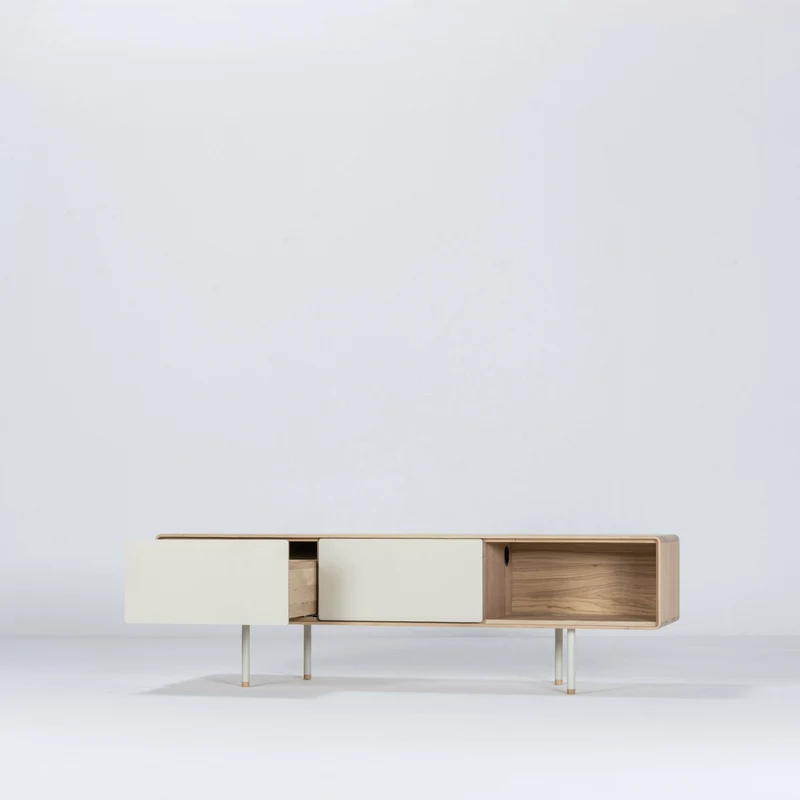 Meuble TV en chêne blanchi huilé et linoléum gris 45 x 160 cm Fina - Gazzda