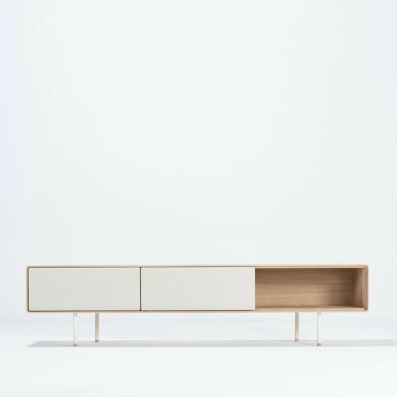 Meuble TV en chêne blanchi huilé et linoléum gris 45 x 200 cm Fina - Gazzda