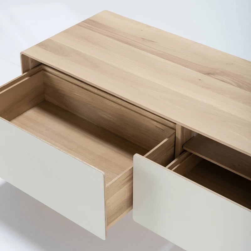 Meuble TV en chêne blanchi huilé et linoléum gris 45 x 200 cm Fina - Gazzda