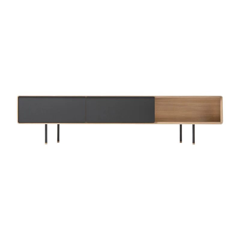 Meuble TV en chêne blanchi huilé et linoléum noir 45 x 200 cm Fina - Gazzda