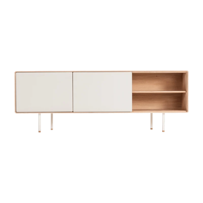 Buffet bas en chêne blanchi huilé et tiroirs en linoléum gris 45 x 180 cm Fina - Gazzda
