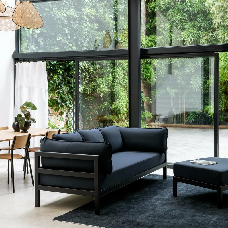 Canapé 3 places en métal noir et tissu bleu nuit Easy - Tiptoe