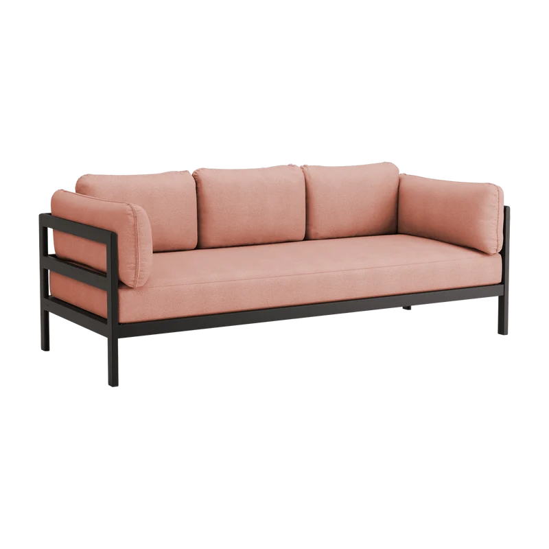 Canapé 3 places en métal noir et tissu rose chiné Easy - Tiptoe