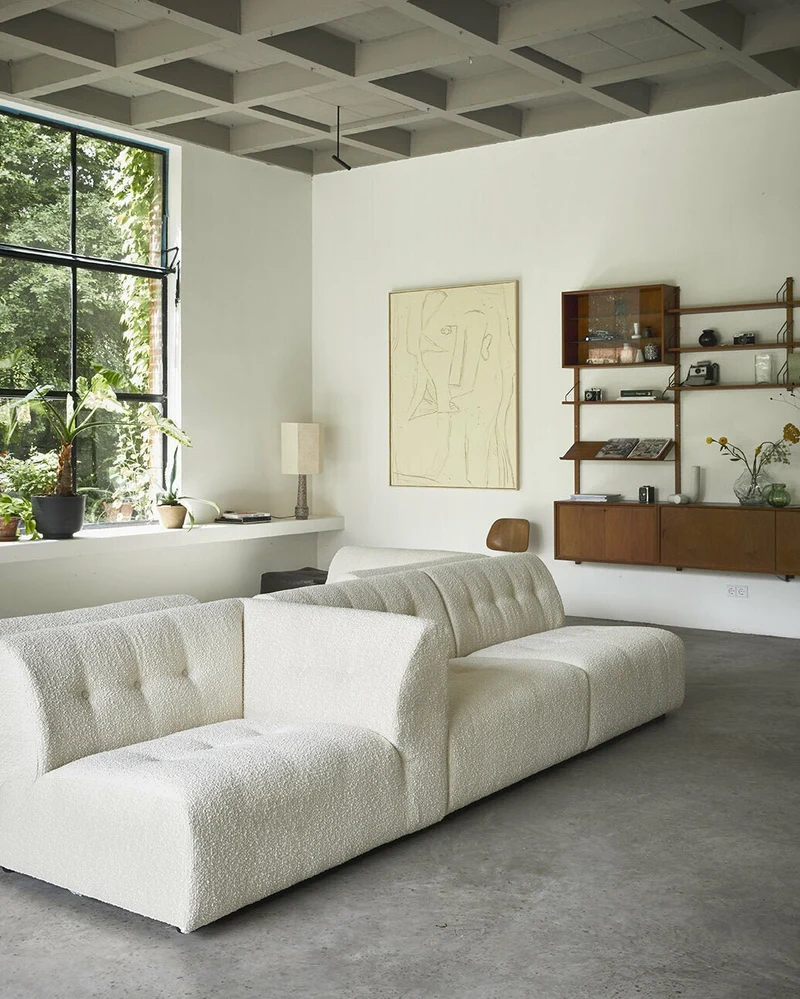 Repose-pieds en bouclé crème Vint - Hkliving