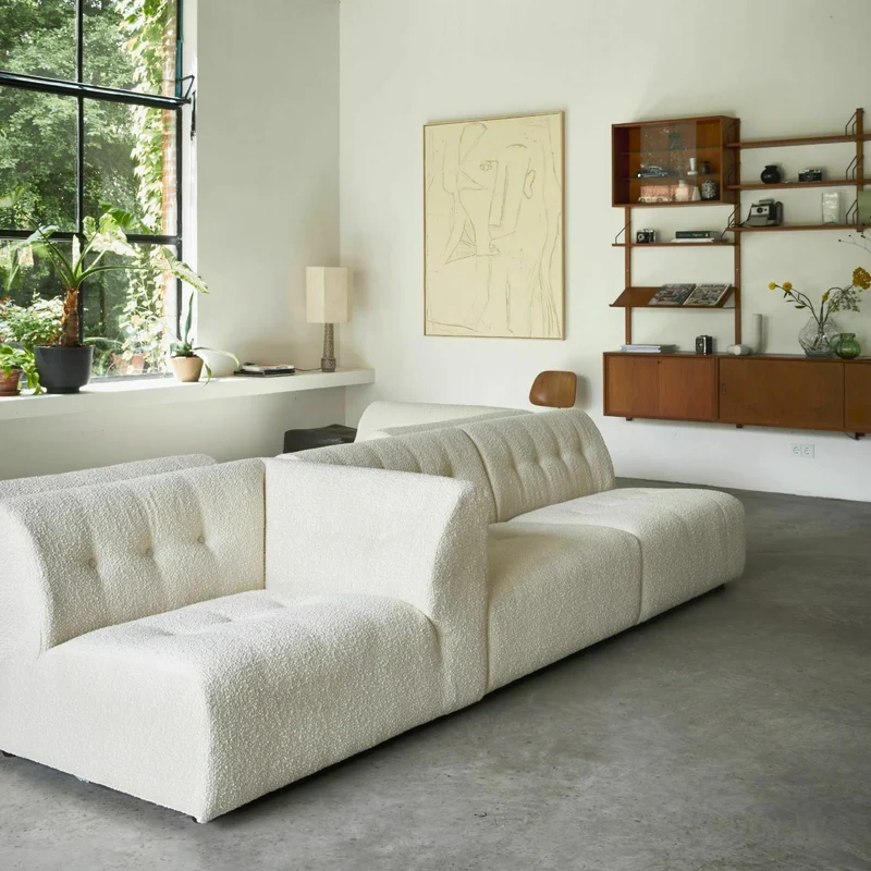 Module d'angle droit 2 places en bouclé crème Vint - Hkliving