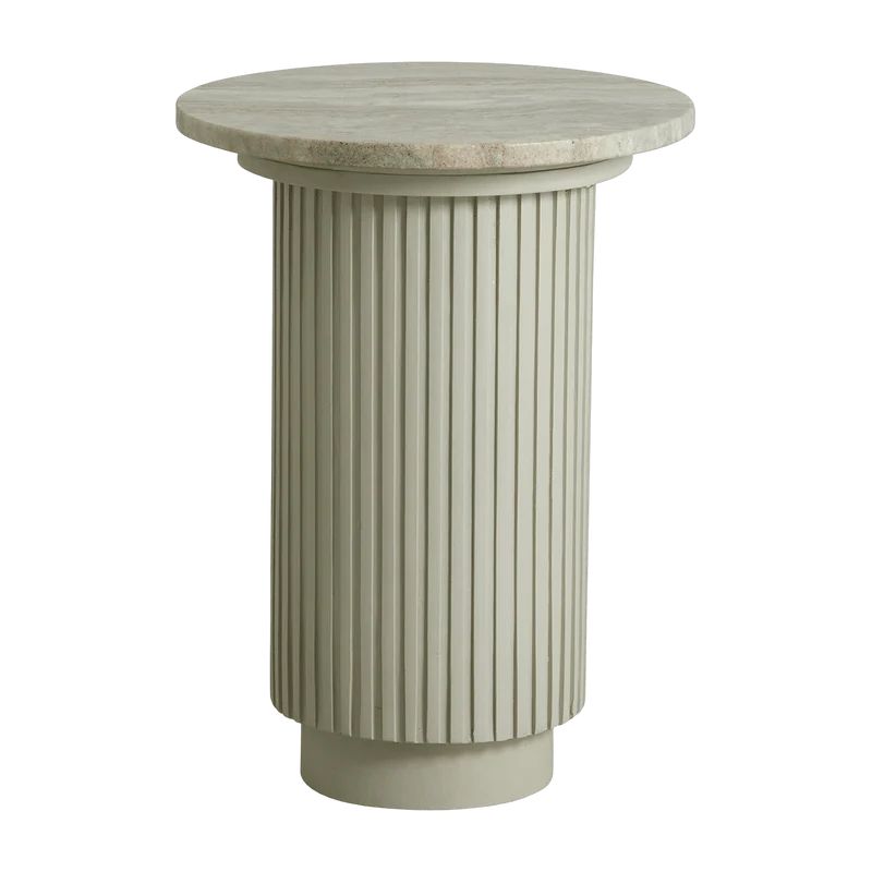 Table d'appoint en marbre et bois de manguier 40 cm blanc Erie - Nordal