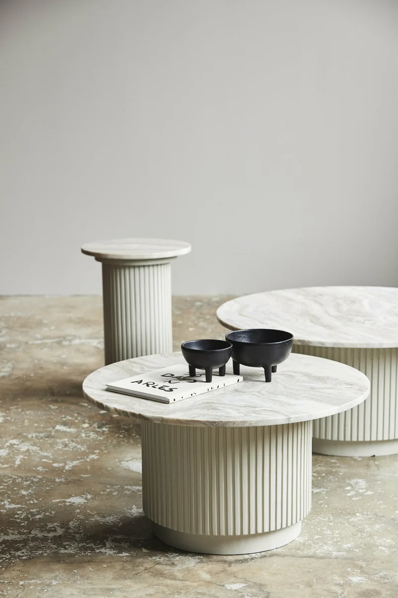 Table d'appoint en marbre et bois de manguier 40 cm blanc Erie - Nordal