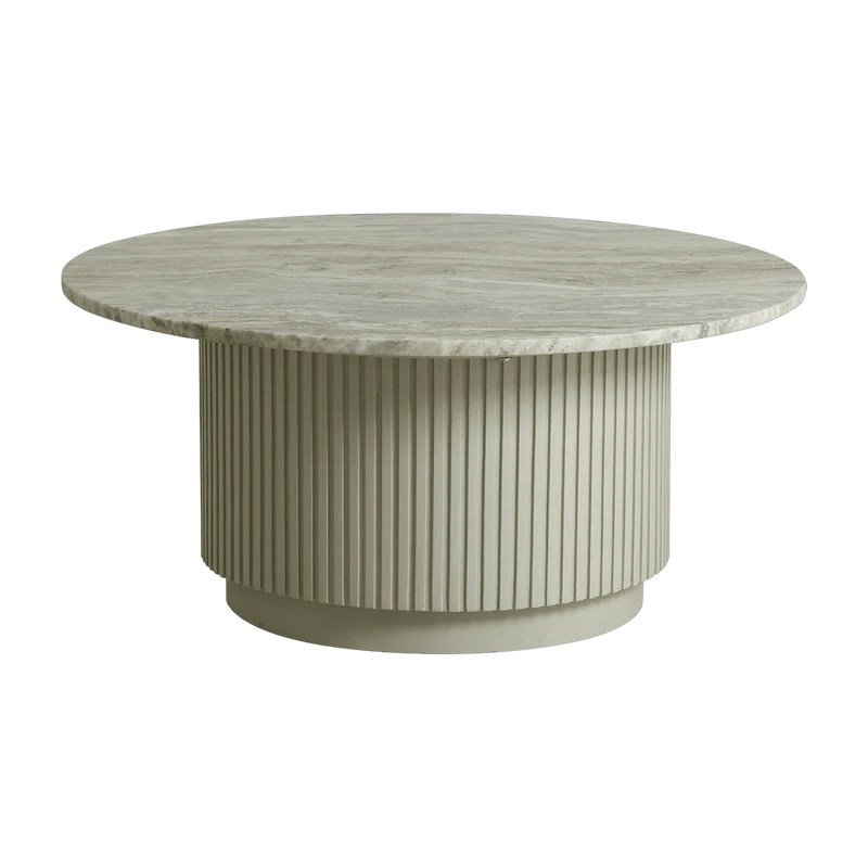 Table basse ronde en marbre et bois de manguier blanche 90x40cm Erie - Nordal