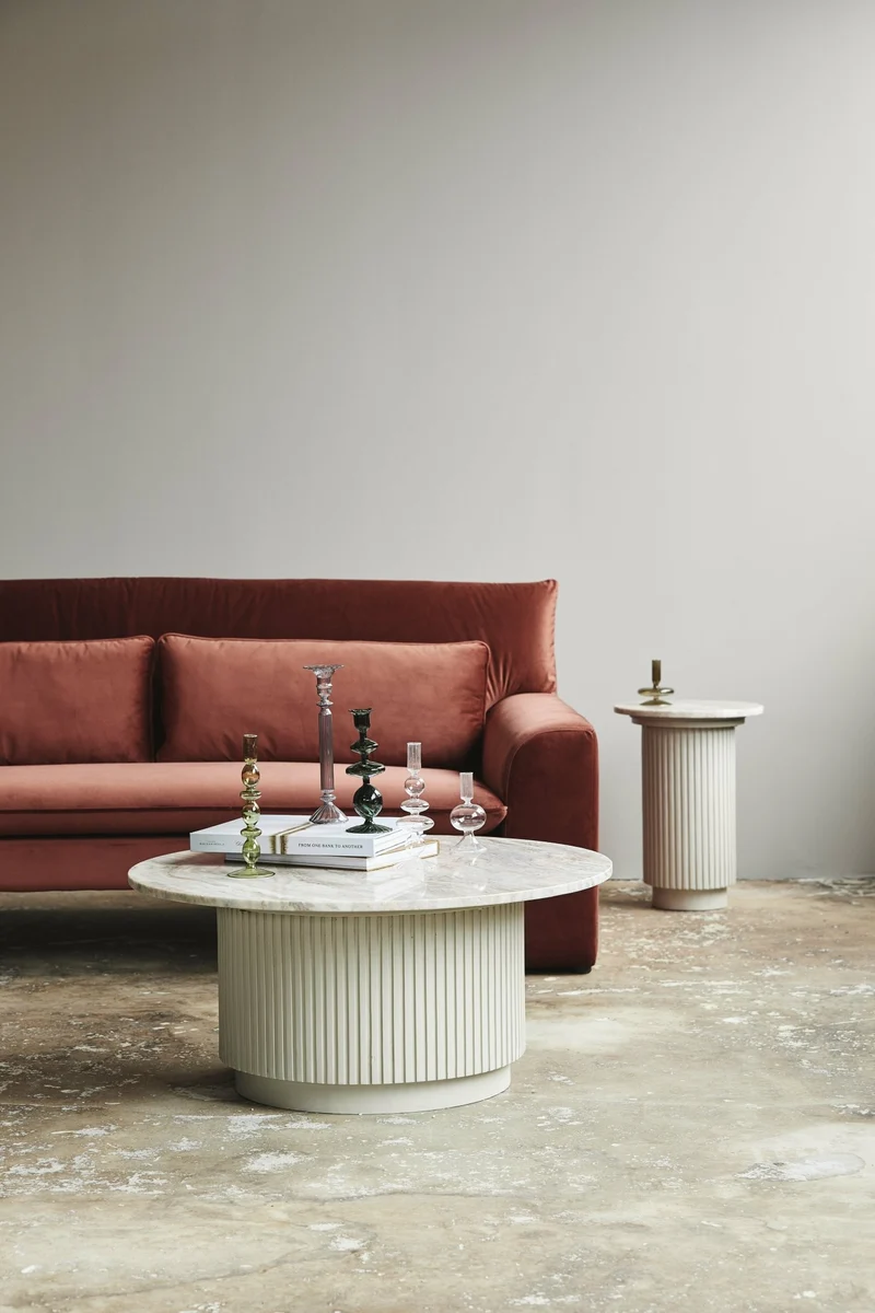 Table basse ronde en marbre et bois de manguier blanche 90x40cm Erie - Nordal