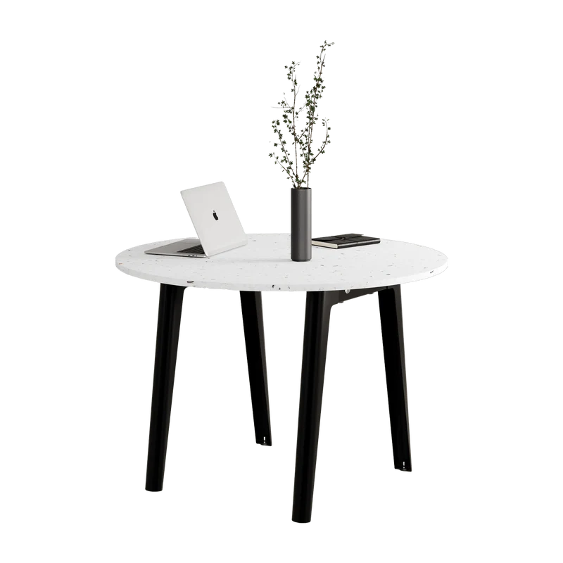 Table ronde en plastique recyclé blanc D108 x 75 cm piètements noirs New Modern - Tiptoe